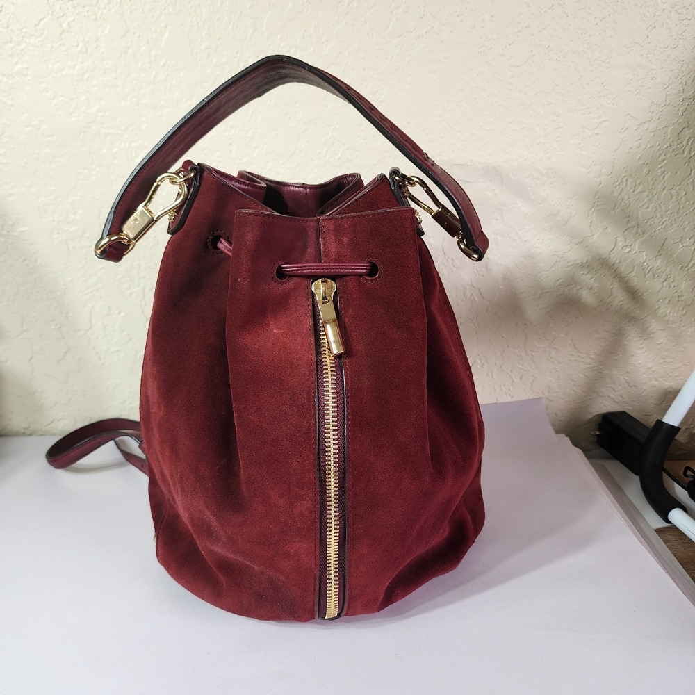 Elizabeth And James Leather Drawstring Backpack Sling Bag Purse Rad Suede